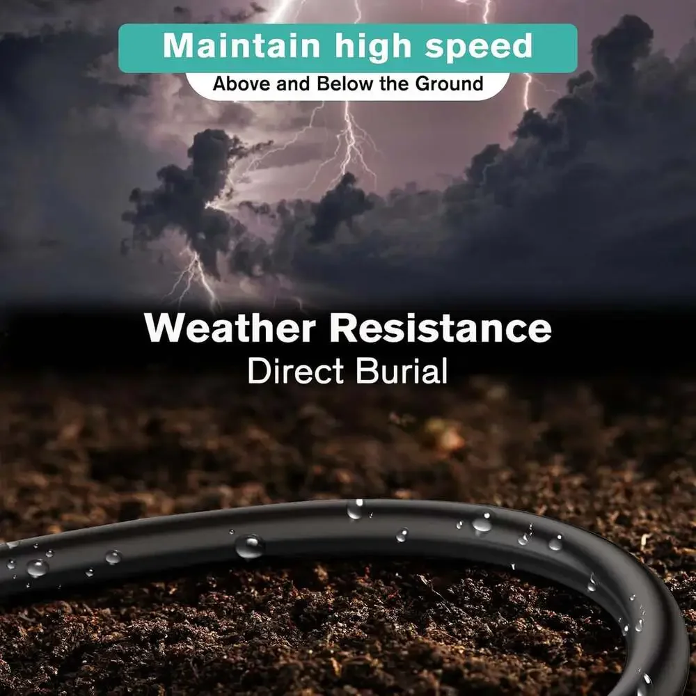 Cat6 Ethernet Cable 100 Ft Outdoor Direct Burial Uv-Resistant LAN Cable 10Gbps